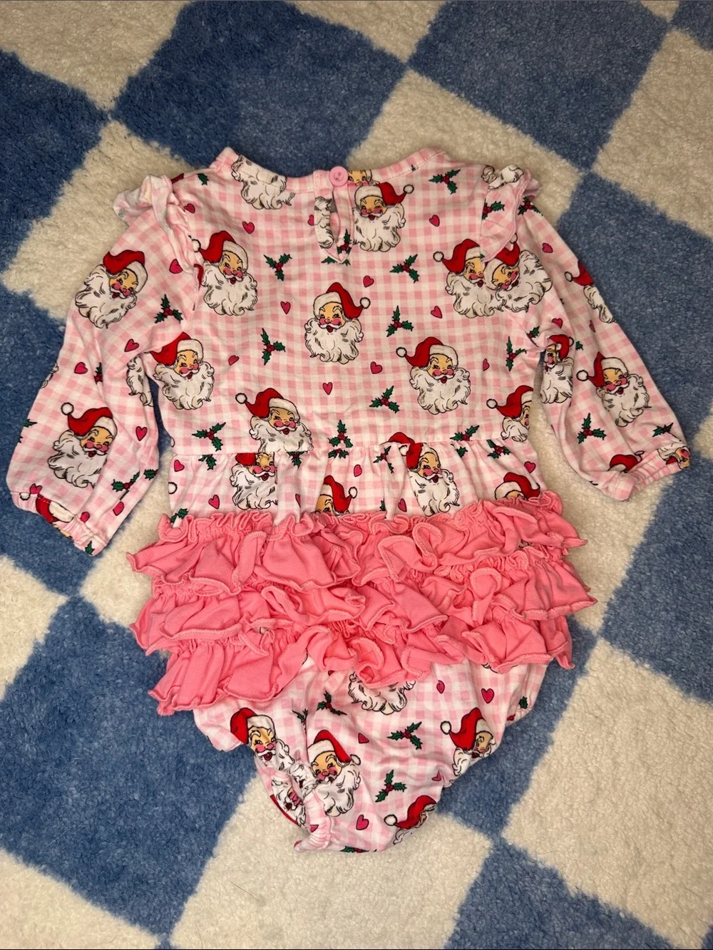 Pink Santa Print Baby Ruffle Butt